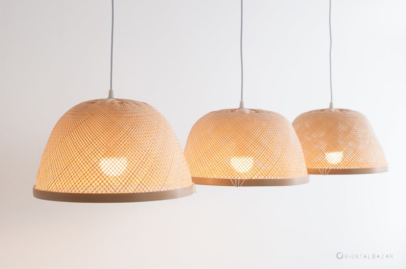 Bamboo Bowl Kitchen Pendant Light Woven Lamp Natural Hanging Tropical Boho Chandelier Asian Ceiling Pl10