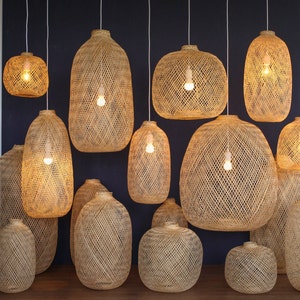 Flexible Bamboo Pendant Light, Fish Trap Ceiling Lamp, Hanging Lamp, Boho Light Fixture, Suspension Bamboo, Ceiling Light, Woven Chandelier image 6