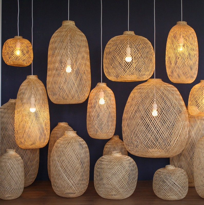 Flexible Bamboo Pendant Light, Fish Trap Ceiling Lamp, Hanging Lamp, Boho Light Fixture, Suspension Bamboo, Ceiling Light, Woven Chandelier image 6