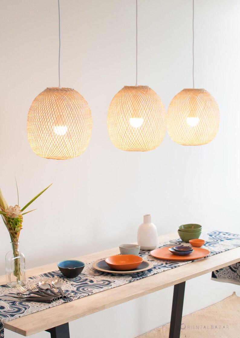 Bamboe Hanglamp Licht Ronde Geweven Bamboe Opknoping Lamp Etsy