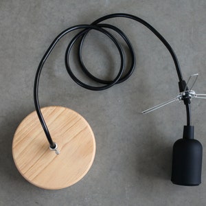 Pendant Light Kit, Light Pendant Cord, Hardwire Light Kit, Hanging Lamp Cord, Ceiling Lamp Holder Socket, Lampshade Holder, Chandelier Kit Black / Wooden