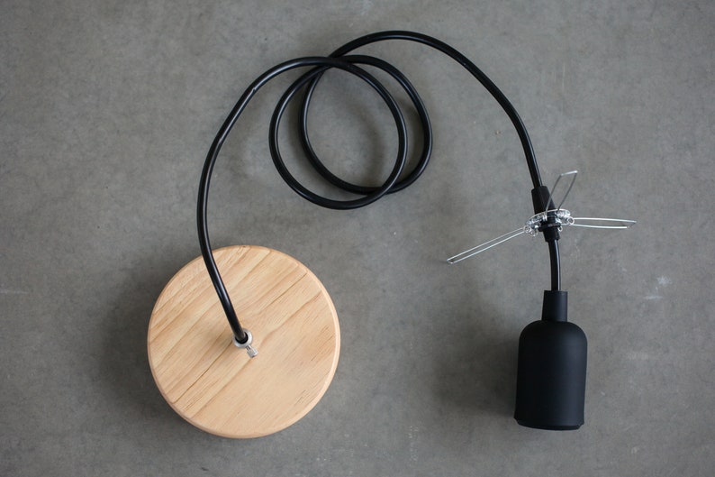 Pendant Light Kit, Light Pendant Cord, Hardwire Light Kit, Hanging Lamp Cord, Ceiling Lamp Holder Socket, Lampshade Holder, Chandelier Kit Black / Wooden