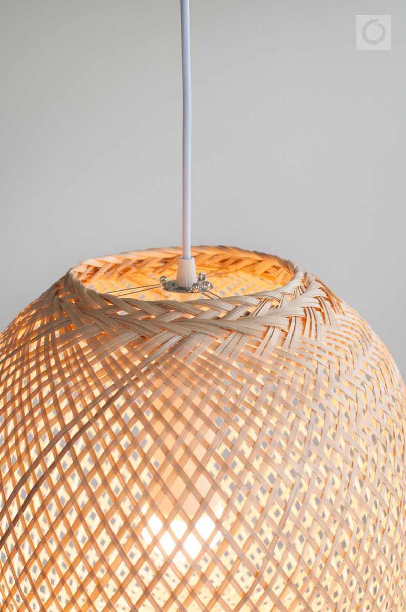 Bamboo Pendant Light Boho Light Fixture Woven Hanging Etsy
