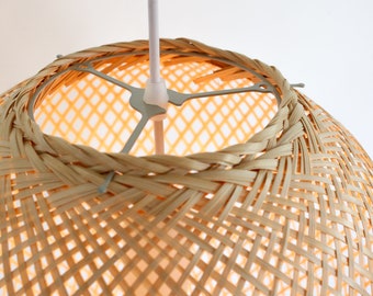Round Bamboo Pendant Light, Organic Modern Lamp Shade, Boho Rattan Lamp, Eco-friendly Japandi Light, Globe Wabi-Sabi Wedding Light Decor