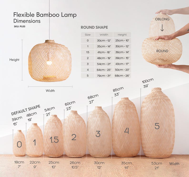 Handvävd flexibel bambu pendellampa, Japandi korglampskärm bild 4