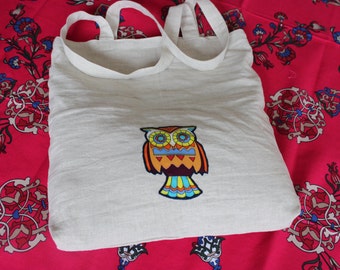 Linen Tote Bags, Owl, Shop Bag, Owl Beach Bag, Eco Friendly Bag, Market Bag, Bags, Shopping Bag, Natural, Reusable, Owl Bags, Linen Owl Bags