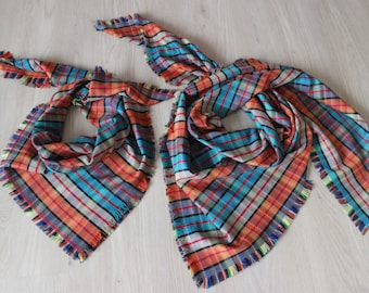 Mommy and Me Scarf, Matching Scarf, Mother Daughter Scarf, Orange Plaid Scarf, Tartan Plaid Scarf, Mom Daughter Gift Set, Matching Outfits