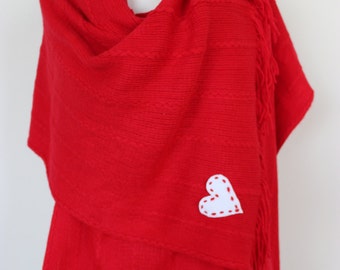 FAST Ship Red Shawl Gift For Her Blanket Scarf Soft Long Red Shawl For Her ScarfAngel Gift For Wife Red Warm Cozy Blanket Scarf, heart scarf