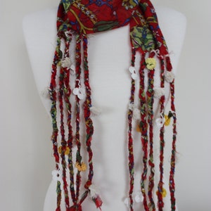 Boho Red Braided Ethnic Scarf, Turkish OYA, Bohemian gypsy headwrap, hair wrap, yemeni, crochet - Bandana, Dreadlocks Red Bandana Boho Hippy image 5