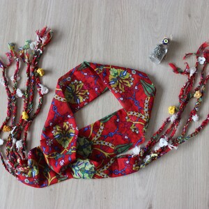 Boho Red Braided Ethnic Scarf, Turkish OYA, Bohemian gypsy headwrap, hair wrap, yemeni, crochet - Bandana, Dreadlocks Red Bandana Boho Hippy image 3