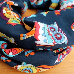 Owls, Owl Scarf, Owl Infinity Scarf, Owl Print Loop Scarf, Owls Scarf, Women Scarves, Owl Circle Scarf, Colorful Tube Scarf, Owl Print Scarf