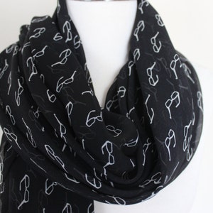 Eyeglasses Scarf Black White Scarf Glasses Print Scarf Eyeglasses Print Scarf Eye Glasses Patterned Scarf Geometrical Scarf Printed Scarves image 4