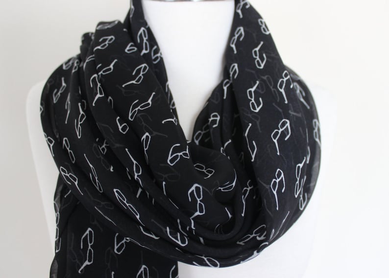 Eyeglasses Scarf Black White Scarf Glasses Print Scarf Eyeglasses Print Scarf Eye Glasses Patterned Scarf Geometrical Scarf Printed Scarves image 4