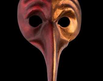 Venetian Mask Curved Zanni Parade Red and Gold