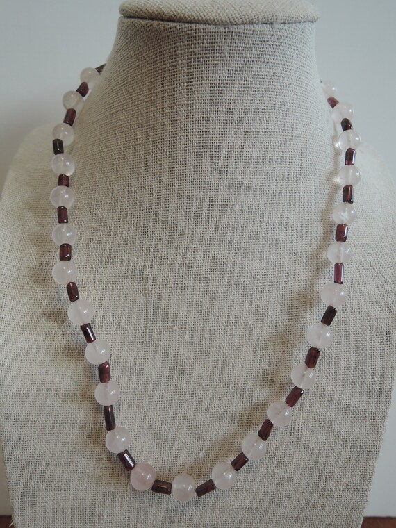 Garnet and Jade Graduated Bead Necklace Rose Quartz