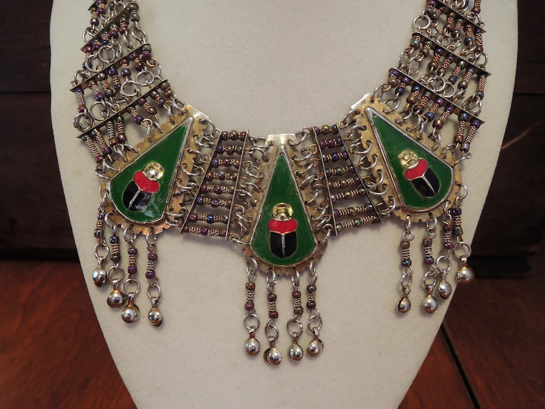 Stunning Egyptian Collar Necklace and Earrings 1970s