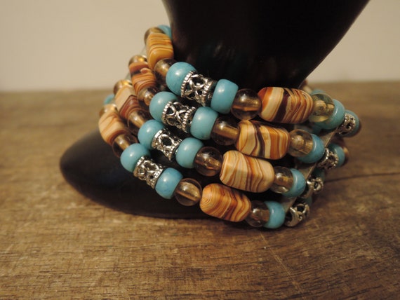 Marbled Ceramic Bead and Plastic Turquoise Bead St