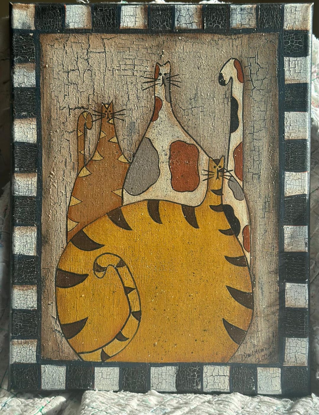 Primitive Cats Painting: Hand-painted Folk Art on Stretched Canvas - Etsy