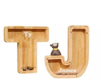 FLASH SALE******Personalized Money bank, Letter Banks, Kids Money Box, custom vinyl name Wooden Initials Acrylic Covering money bank.