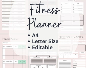 Fitness Planner Printable| Health Planner|Fitness Journal| Workout Log, Editable Canva fitness Planner| Digital Fitness Plan| Habit Tracker