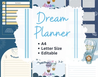 Dream journal| Dream planner| Dream digital journal| Dream journal pdf| Dream tracker| Instant download Printable dream planner|8.5 X 11 PDF