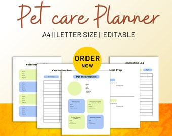 Pet Care Planner Template| Commercial Use Planner| Pet Planner Editable| Fillable Pet Planner| Pet medication tracker|Pet care planner