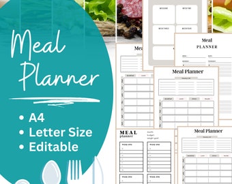 Meal planner| Daily meal planner| Digital meal planner download| Editable meal planner A4| Instant download| Digital meal tracker