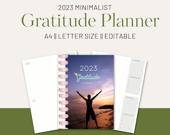 2023 Gratitude Planner Editable Canva Template | Commercial Use | A4 and US letter sizes | PLR gratitude template| Digital gratitude planner