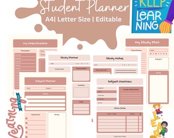 Student study planner| Digital study planner| Student planner| Course Planner |Project planner|A4, Letter Size editable school planner