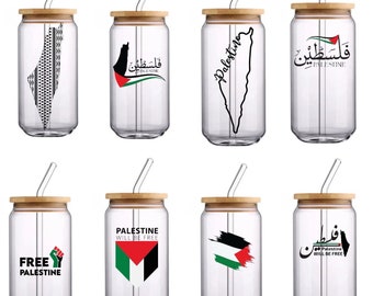 Free Palestine Custom Tumbler glass can | Palestine cup | Solidarity | Kuffiyeh | Free Palestine cup