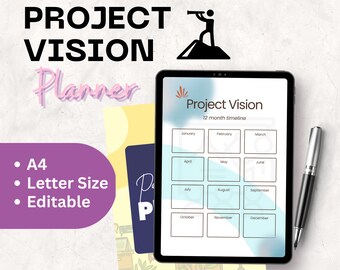 Project vision planner| Project tracker| Project management| Project digital editable planne| A4 Letter size PDF project planner