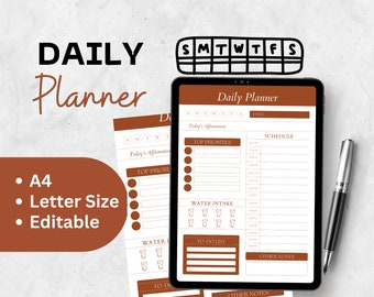 Daily planner| Daily schedule| Daily task notepad| Digital To do list daily gratitude| Daily journal| Daily editable A4 PDF journal