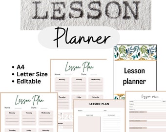 Undated Lesson planner| Lesson plan template|Teacher planner| Weekly lesson| Student lesson|Teachers lesson|Canva editable A4 lesson planner