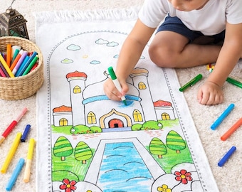 Kids Coloring Prayer Rug | Eid Activity for Kids | Islamic Prayer Mat for Children | Muslim Gift for Eid