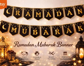 185x110cm Decorazioni Banner Ramadan Mubarak, Ramadan Mubarak Sfondo Striscione Eid Mubarak Sfondo del Feste Stelle Luna Castelli Photo Booth Sfondo Bandiera per Muslim Al-Fitr Party (Nero