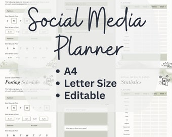 Social Media Planer| Täglicher Tracker| Kernthema Ideen| Markenziele| Social-Media-Audit| Social-Media-Content-Liste|Posting-Zeitpläne Tracker