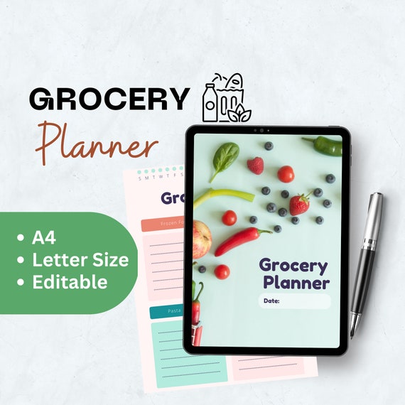 Grocery List Printable Template| Grocery Planner| Food Shopping List| Instant Download PDF grocery| Editable canva pdf grocery planner