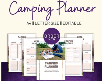 Camping planner|Camping checklist| Camping meal planner|Camping notes|Camping tracker| Camp meal plan|Camping editable|Editable packing list