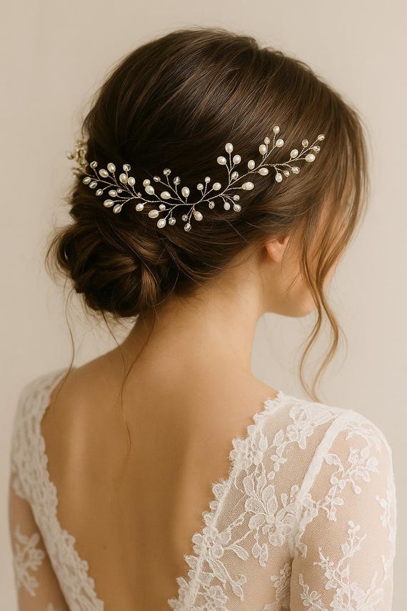 Bridal hair piece Pearl Bridal hair vine Bridal headpiece Pearl Crystal Bridal Gianna Silver Pearl & Crystal Bridal Hair Vine – Wedding  main image 2