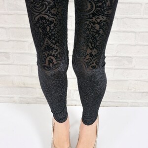 Verkauf-schwarz samt sexy hohlen floral Leggins Strumpfhosen Spitzen schier Vintage Blumen schlank dünn Passform Hose Strumpfhose S/M