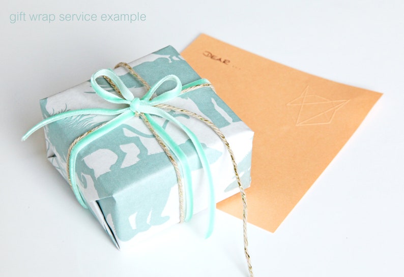 Puede incluir: Una caja de regalo azul claro con un dise&ntilde;o de estampado de animales blancos est&aacute; envuelta con una cinta azul claro y un cordel. La caja est&aacute; sobre una superficie blanca junto a un sobre de color melocot&oacute;n con la palabra "Querido..." escrita en &eacute;l.