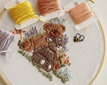 PDF Pattern - Spring Garden Bears - Step By Step Beginner Embroidery Pattern