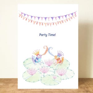 Greetings Card 6x4", two frogs having a party