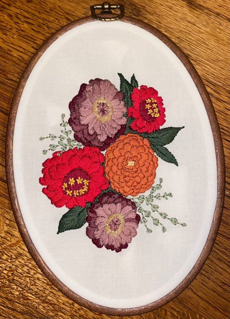 Zinnias Bouquet PDF/PNG Digital File Hand Embroidery Pattern Etsy