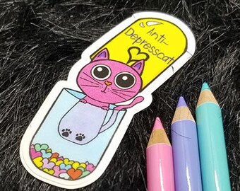 Pegatina antidepresiva, calcomanía, gato, gatito, pegatina de vinilo, portátil, regalo de amante de los gatos, calcomanía de coche, gatito, amor, mascotas, antidepresivo
