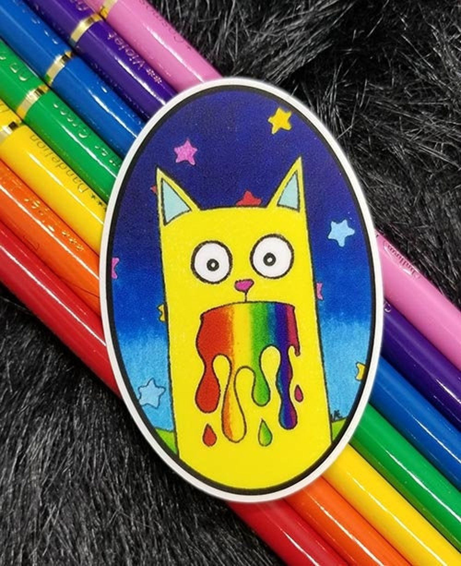Rainbow Cat Puke Sticker Decal Cat Kitten Vinyl Sticker Etsy