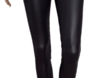Black Faux Leather Leggings: 1950s Pink Ladies Grease Inspired Costume Pants-Stretch Fabric and Elastic Waist