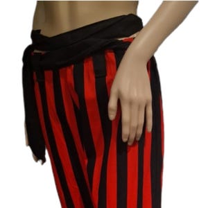 Womens Striped Pirate Costume Pants: Red and Black Stripes- Medium 32"- 40" Waist 38" Length With 104" Sash