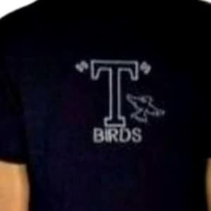 T bird Embroidered T-Shirt: Grease Movie Inspired-1950&#39;s Costume Top- Black Cotton