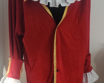 adult 48" large chest burgundy faux suede and white velvet captain hook pirate costumes jacket costume 31" length